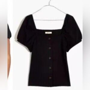 Madewell Jacquard Square Neck Puff Sleeve Top size 2 Black